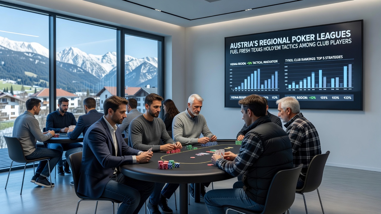 Club players discussing Texas Hold'em tactics during a regional league break
